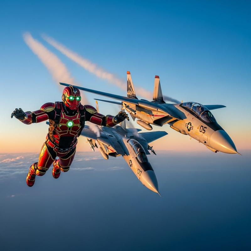 Iron Man in Flight with F14 Jet Iron Man in Flight with F14 Jet