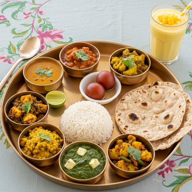 Indian Vegetarian Thali: Experience Classic Flavors in Brass Plated Feast Indian Vegetarian Thali: Experience Classic Flavors in Brass Plated Feast
