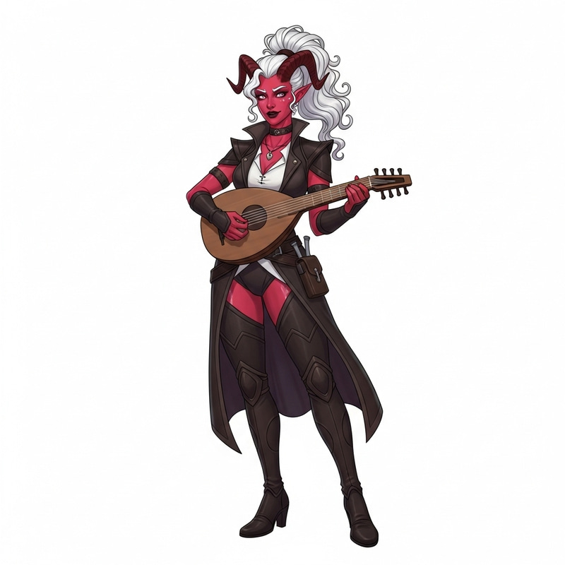 Sly Tiefling Rogue playing a Lute in Fantasy Art Sly Tiefling Rogue playing a Lute in Fantasy Art