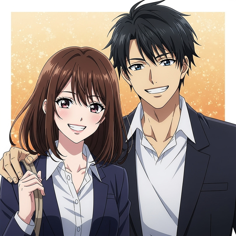 Anime Friendship Art: Two Friends (Boy and Girl) Smiling
