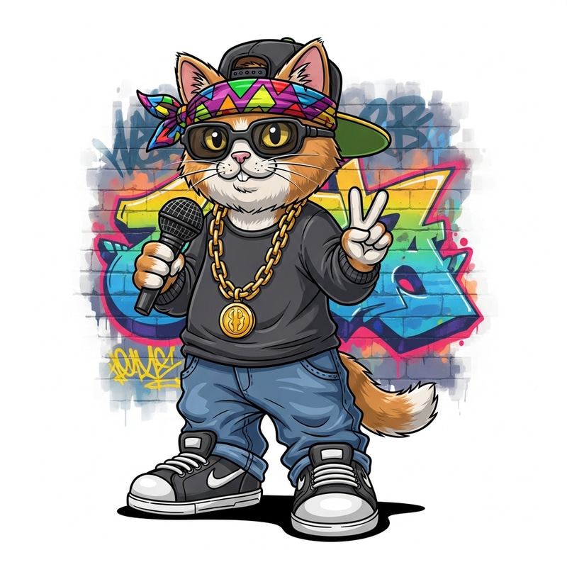 Cool Cartoon Cat Rapper | Stylish Hip-Hop Pose Cool Cartoon Cat Rapper | Stylish Hip-Hop Pose
