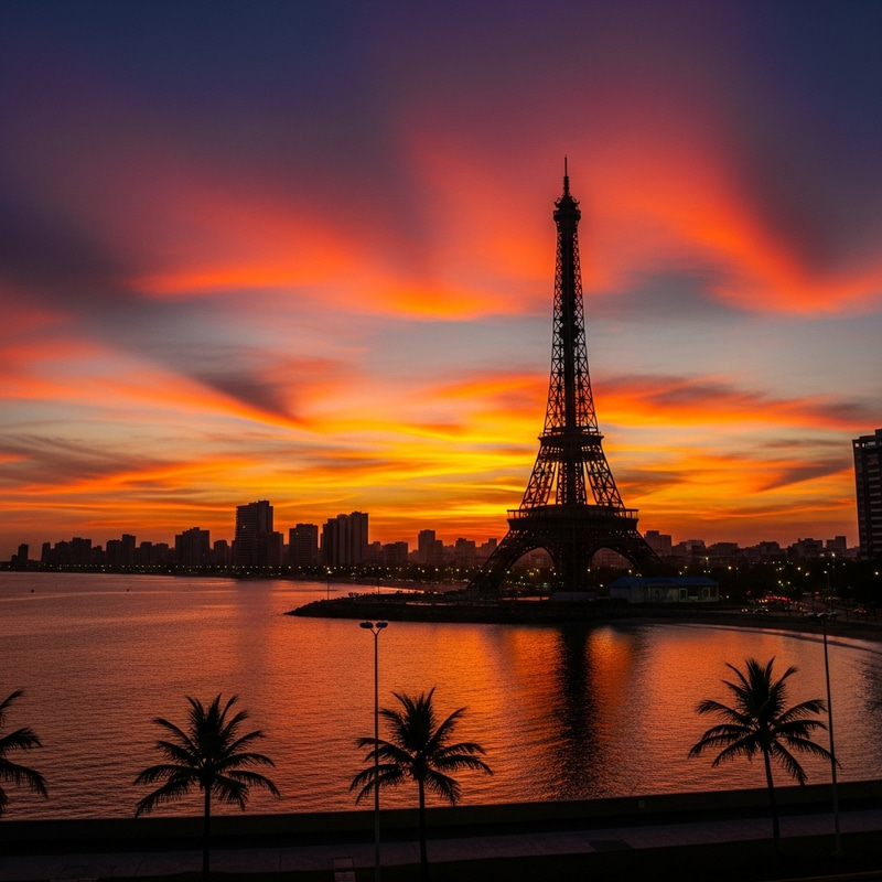 Eiffel Tower by Fortaleza Beach at Sunset