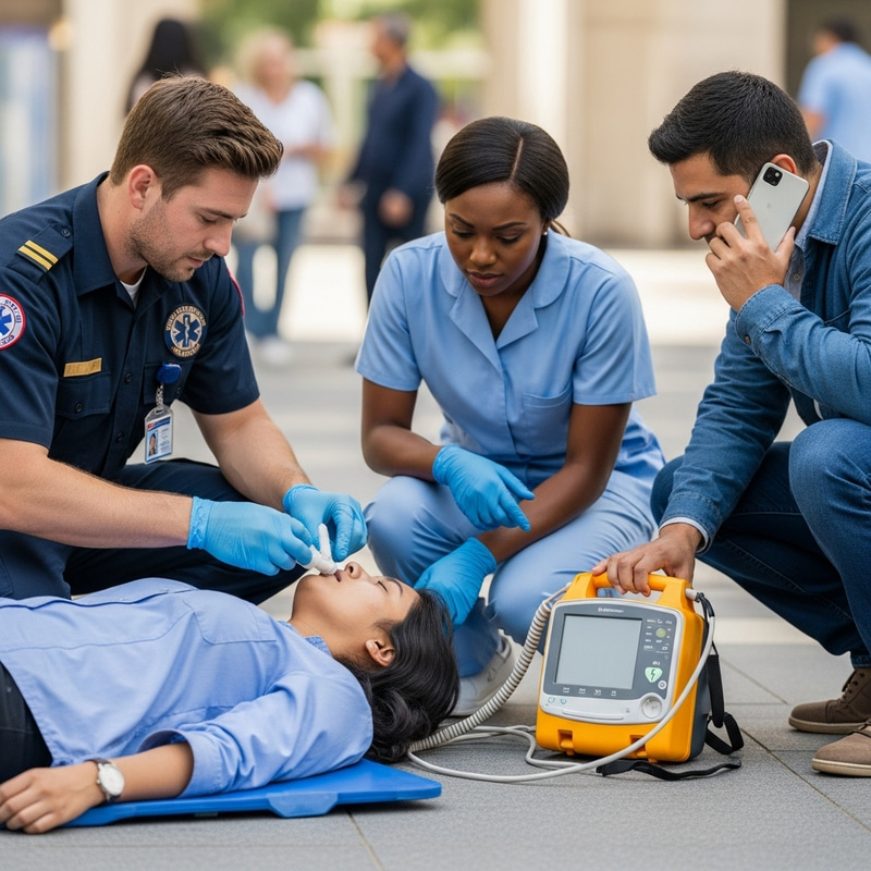 Emergency First Aid Scene in Public Area