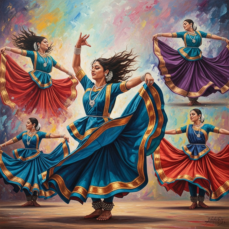 Hyper-Realistic Indian Kathak Dance Oil Painting Hyper-Realistic Indian Kathak Dance Oil Painting