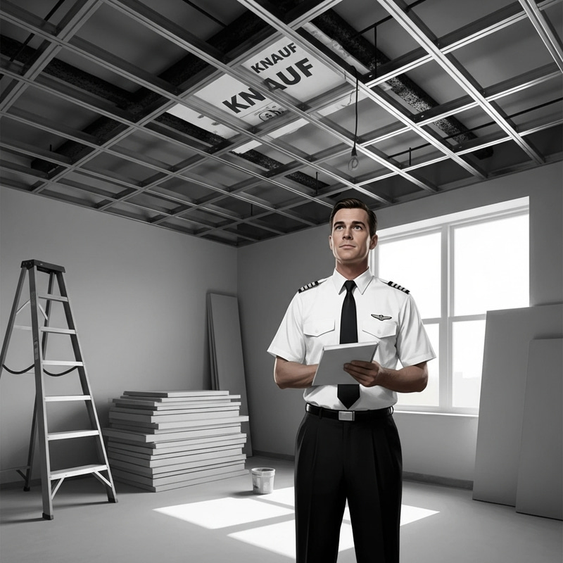 Confident Sailor in Room Under Renovation Scene