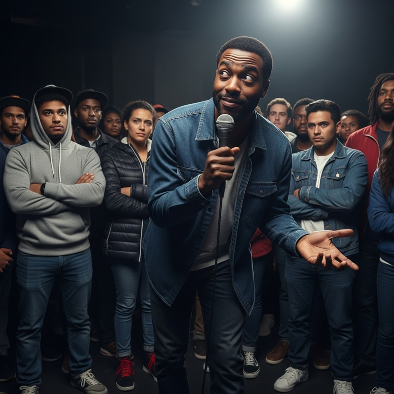 Black Comedian Engages Urban Audience with Humor