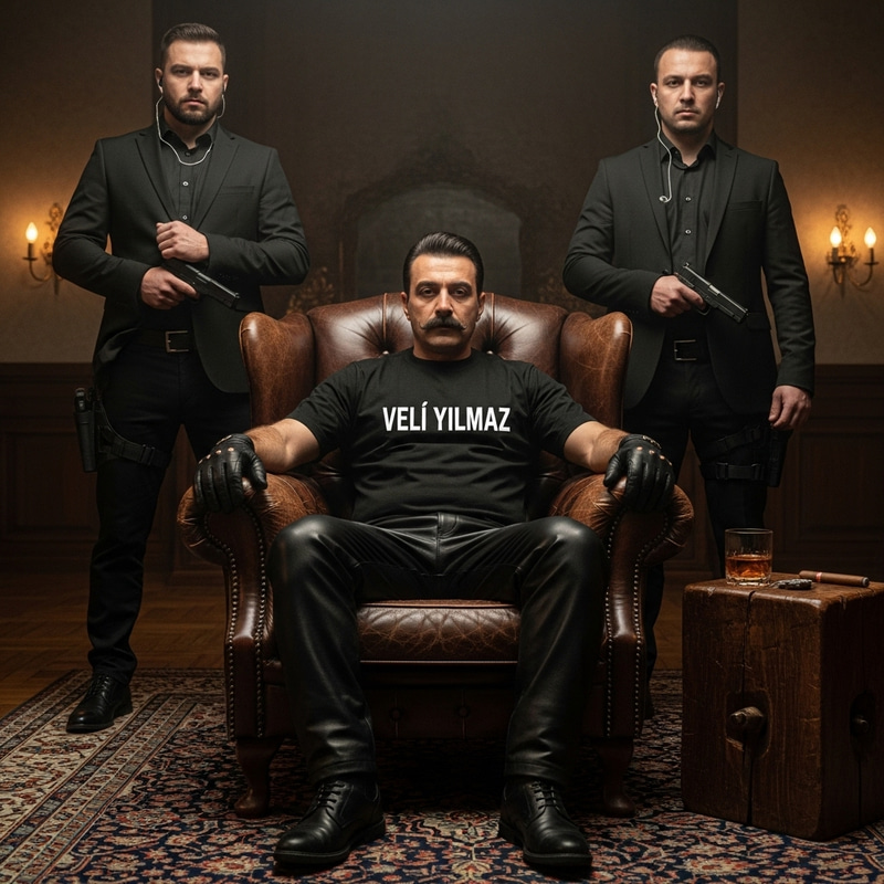 Veli Yılmaz: Black Leather-Clad Man with Bodyguards