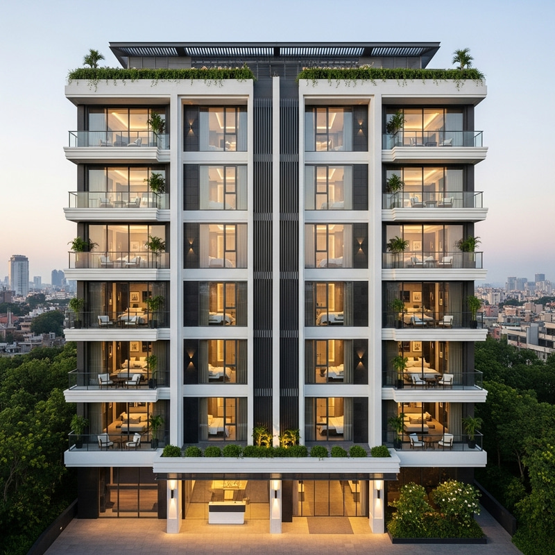 Modern 8-Floor Hotel with City Views Modern 8-Floor Hotel with City Views