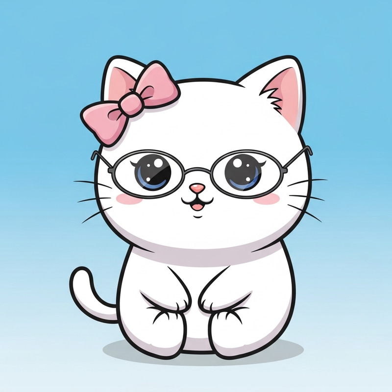 Adorable Hello Kitty with Oval Glasses in Kawaii Style Adorable Hello Kitty with Oval Glasses in Kawaii Style