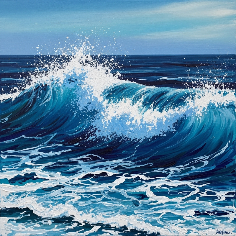 Abstract Ocean Waves Painting - Artistic Depiction Abstract Ocean Waves Painting - Artistic Depiction
