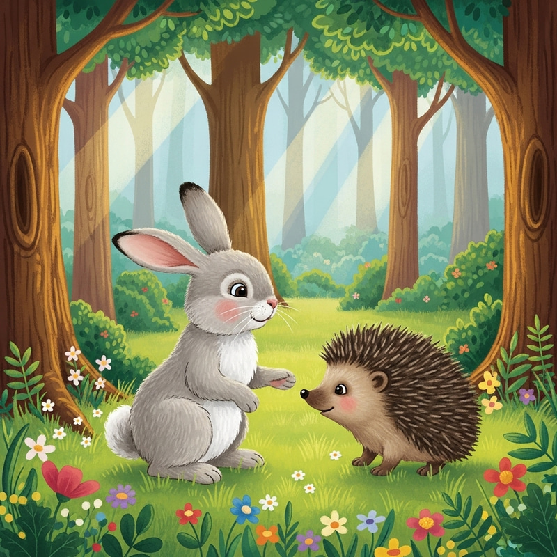 Magical Forest: Rabbit, Hedgehog - Children's Book Illustration Magical Forest: Rabbit, Hedgehog - Children's Book Illustration