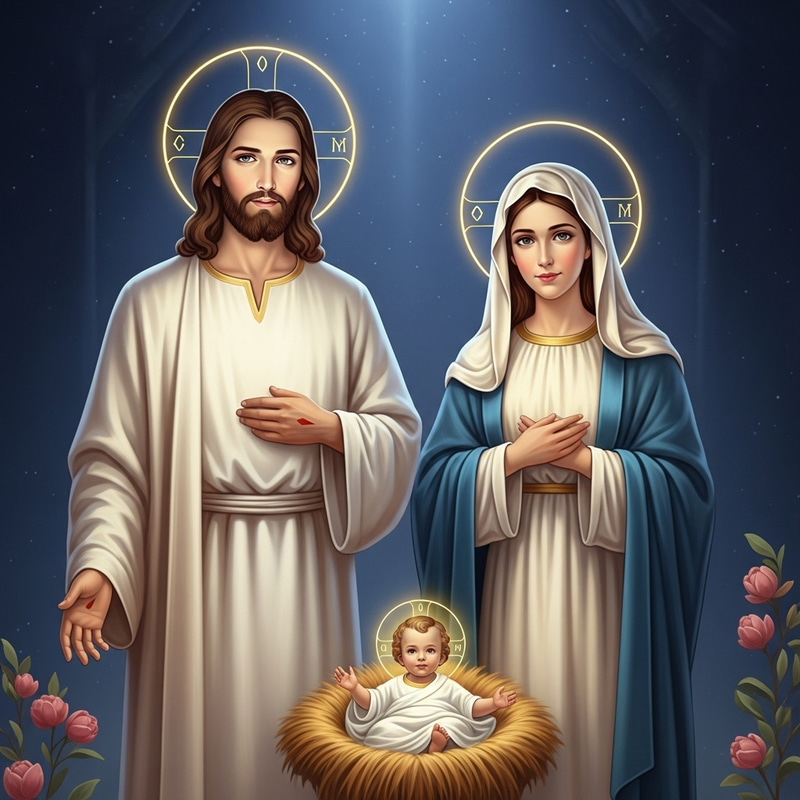 Jesus and Virgin Mary: Traditional Religious Scene Brought to Life Jesus and Virgin Mary: Traditional Religious Scene Brought to Life