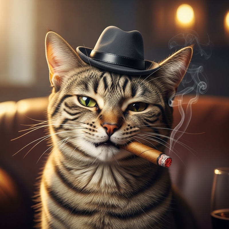 Cat with Hat and Cigar - Stylish and Playful Image Cat with Hat and Cigar - Stylish and Playful Image
