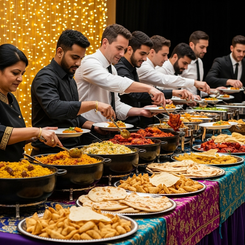 Bustling Indian Catering Scene - Rich Flavors & Vibrant Colors Bustling Indian Catering Scene - Rich Flavors & Vibrant Colors