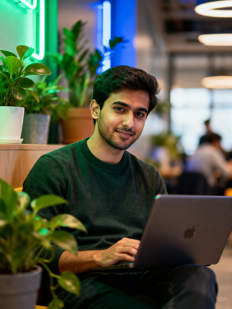 Innovative Startup Founder in Modern Workspace Innovative Startup Founder in Modern Workspace