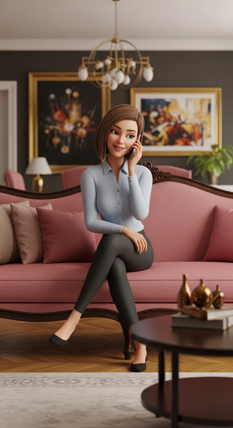 Sophisticated Wife in Elegant Drawing Room - Modern 3D Animation Sophisticated Wife in Elegant Drawing Room - Modern 3D Animation