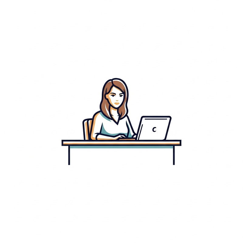 Minimalistic Logo Art Style with White Female at Desk