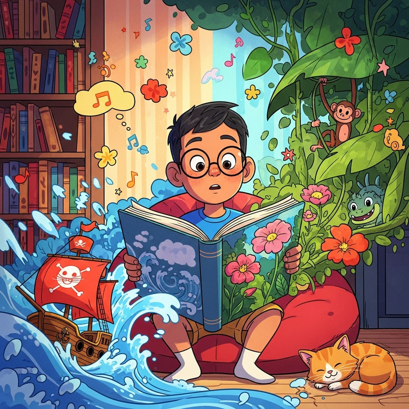 Animated Boy with Glasses Reading a Book Animated Boy with Glasses Reading a Book