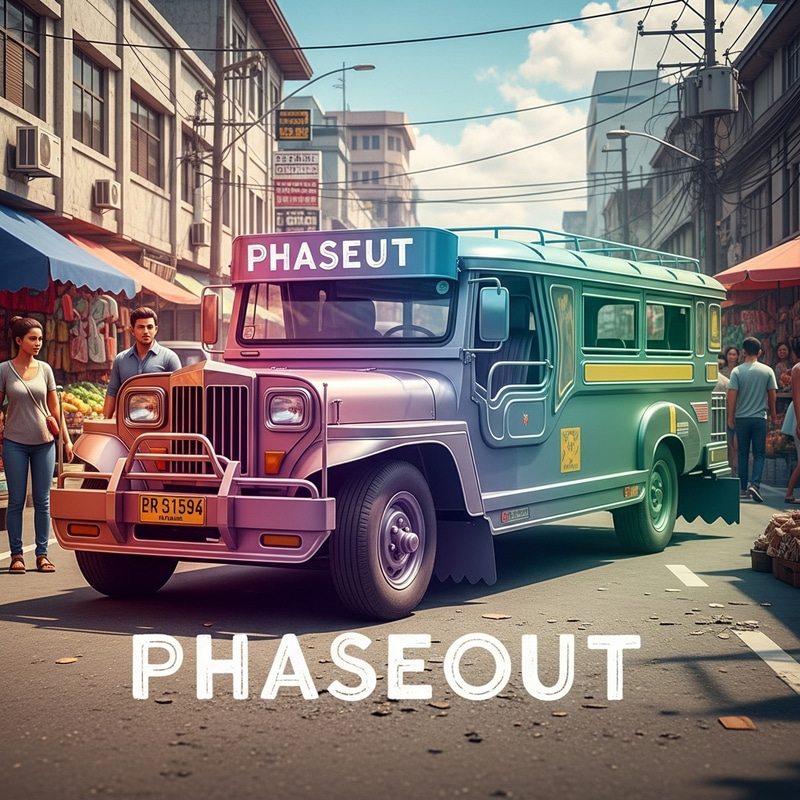 Detailed and Vibrant Jeepney Phaseout Design with Fading Gradient