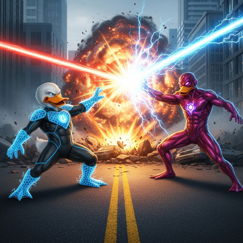 Epic Duck Battle: Anthromorphic Duck in Nano-Fiber Clash Epic Duck Battle: Anthromorphic Duck in Nano-Fiber Clash