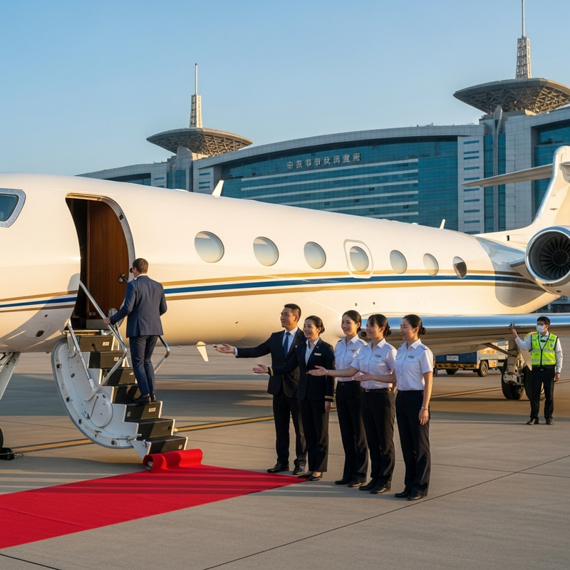 Boarding Gulfstream Private Jet at Beijing Capital Airport with Diverse Chinese Flight Crew Boarding Gulfstream Private Jet at Beijing Capital Airport with Diverse Chinese Flight Crew