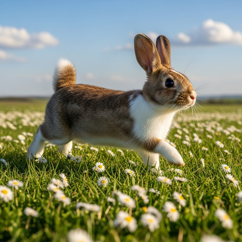 Happy Bunny in Green Field with Daisies Happy Bunny in Green Field with Daisies