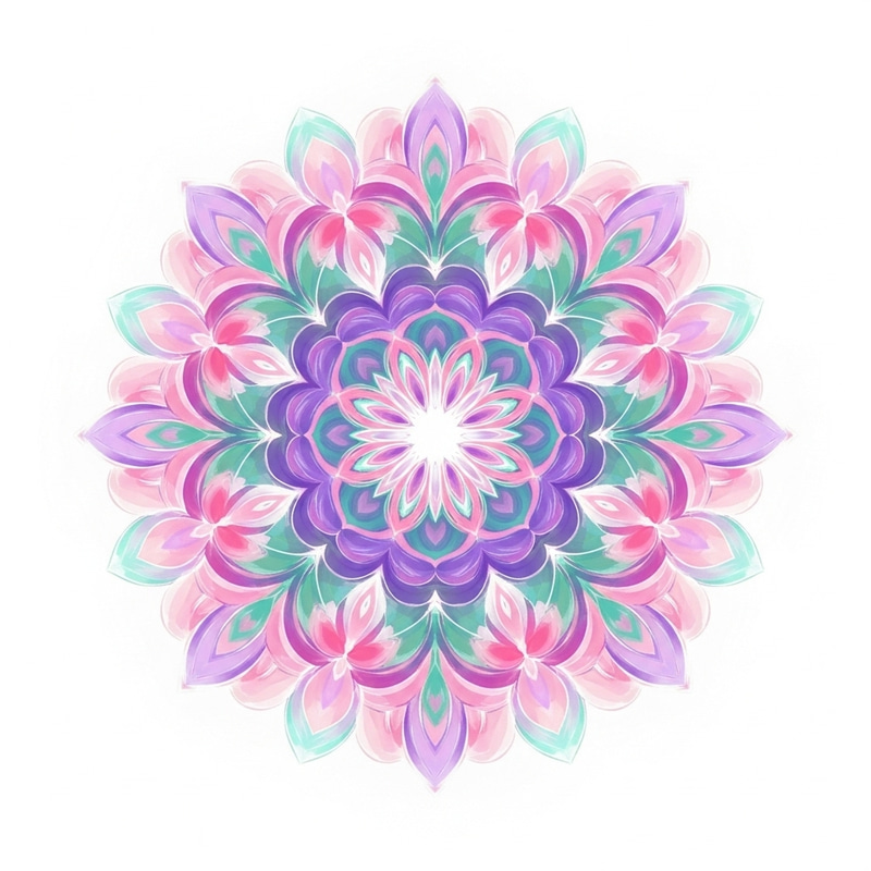 Ethereal Pastel Mandala Illustration in Pink, Purple & Teal Ethereal Pastel Mandala Illustration in Pink, Purple & Teal
