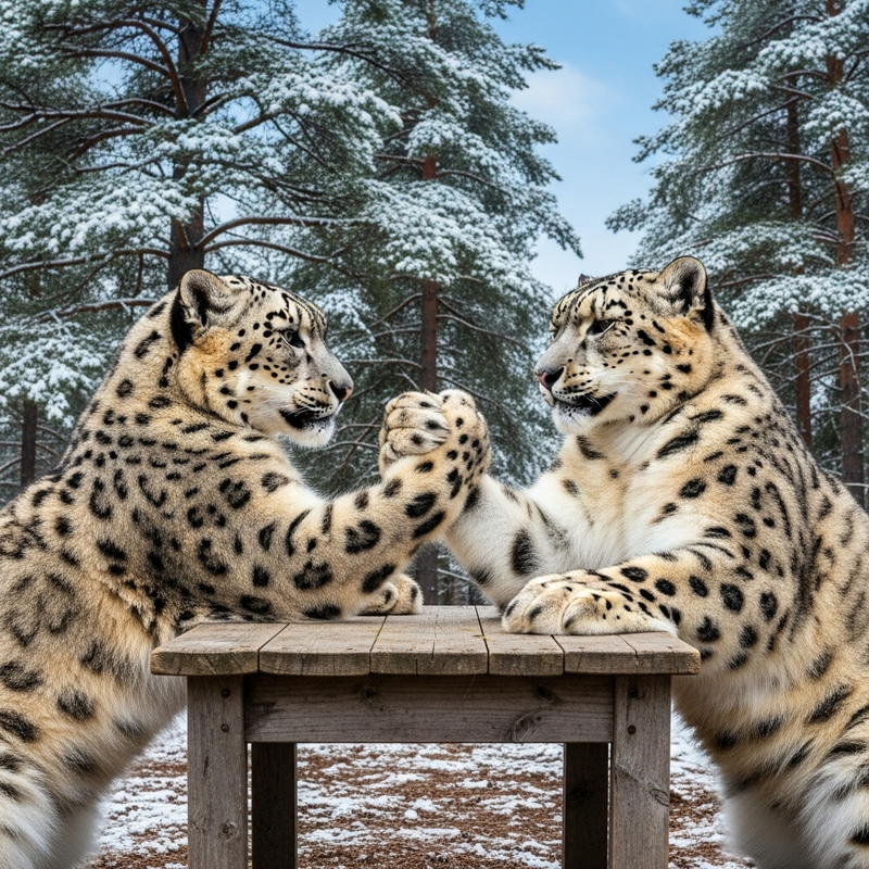 Snow Leopards Arm Wrestling | Playful Strength Display