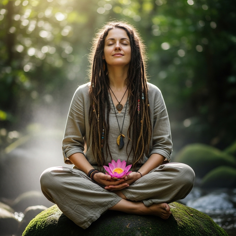 White Woman Meditating with Flower | Peaceful Meditation White Woman Meditating with Flower | Peaceful Meditation