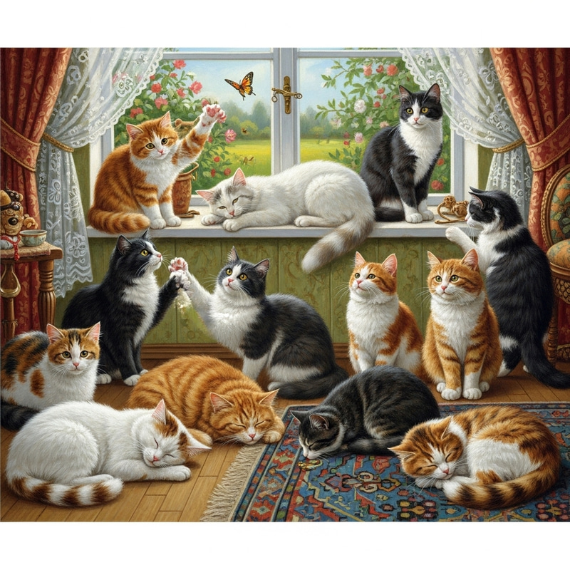 Charming Cat Painting: Feline Friends in Action Charming Cat Painting: Feline Friends in Action
