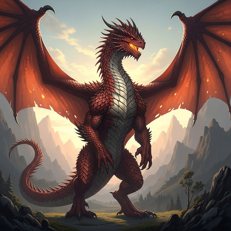 Majestic Red Dragon in Stunning Landscape Majestic Red Dragon in Stunning Landscape