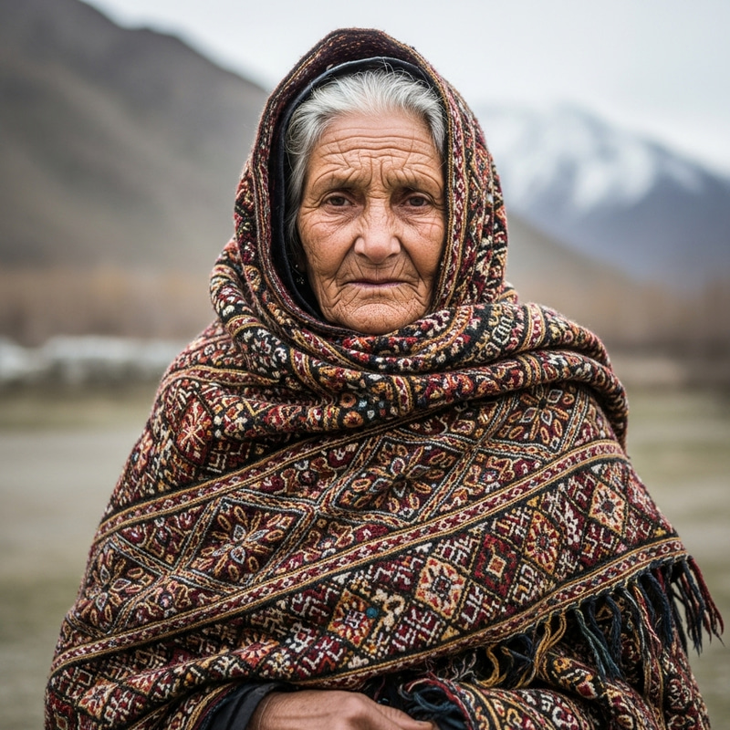Elderly Pashtun Woman in Traditional Shawl