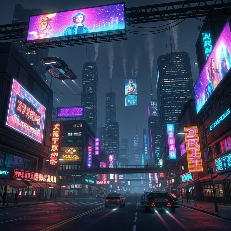 Futuristic Neon Light Signs: Vibrant Cityscape Futuristic Neon Light Signs: Vibrant Cityscape