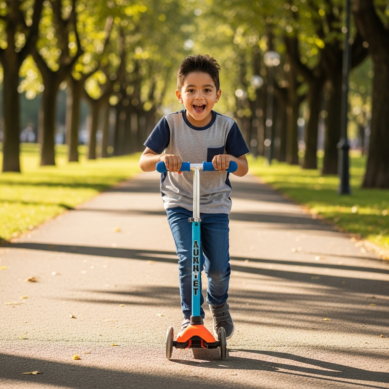 Juan Javier Riding Scooter | Young Hispanic Boy Enjoying Sunny Day in Park