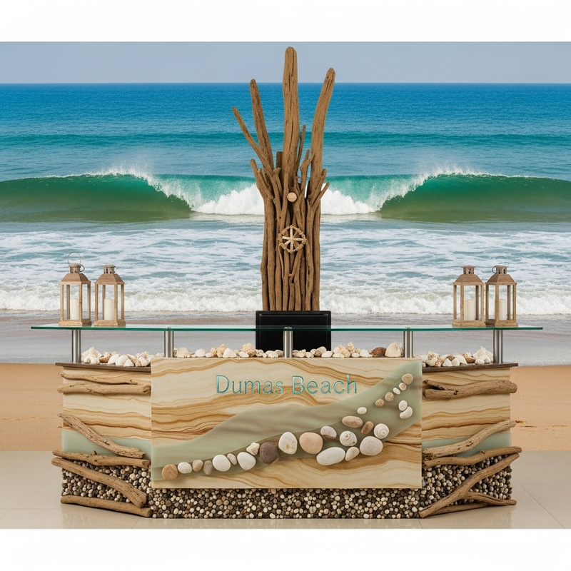 Beach-Themed Reception Desk Design | Driftwood & Sandstone
