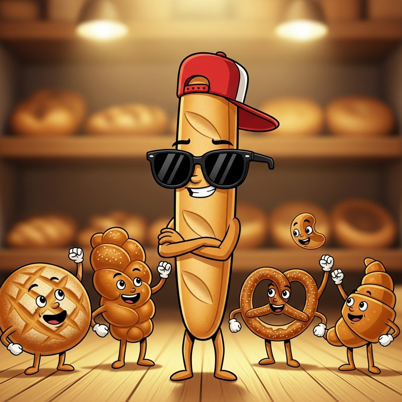 Cool Baguette Caricature - Retro Bakery Fun Cool Baguette Caricature - Retro Bakery Fun