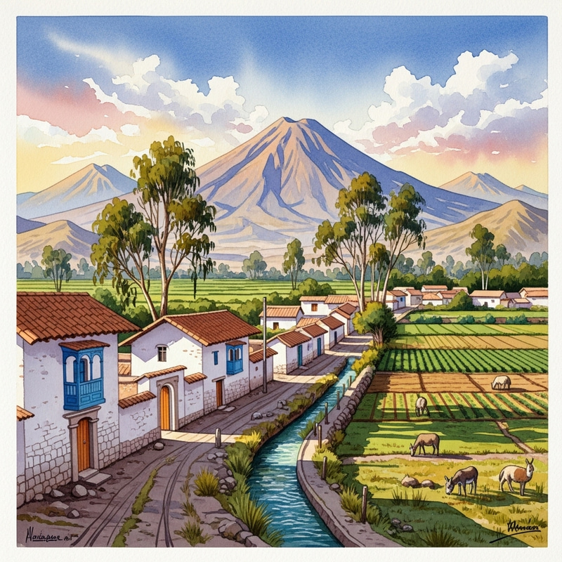 Watercolor Artist in Arequipa: Sachaca Countryside Painting