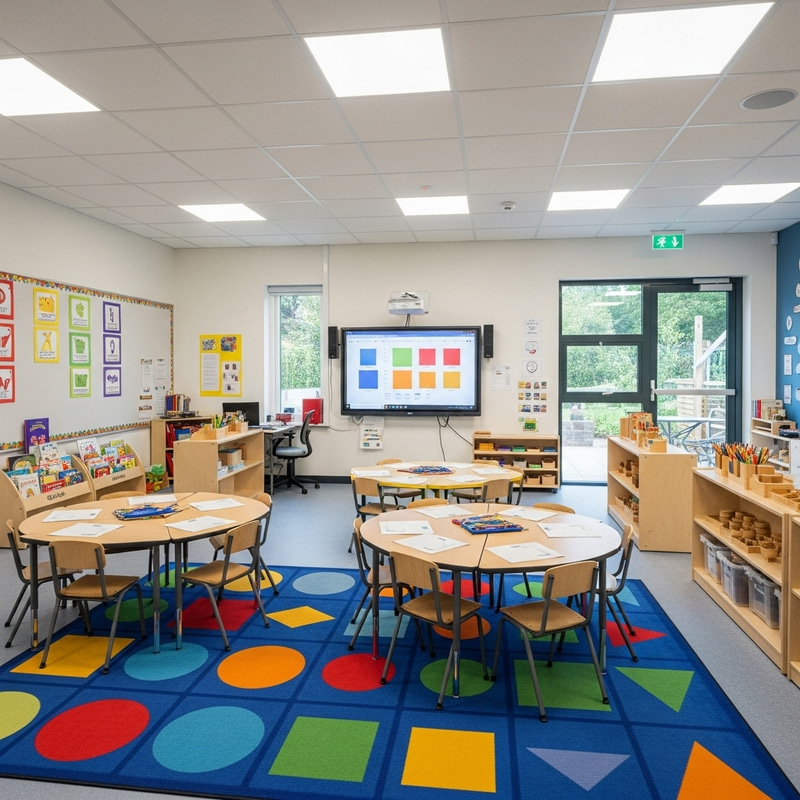 Interactive Classroom Design with Shapes, Books, and Technology