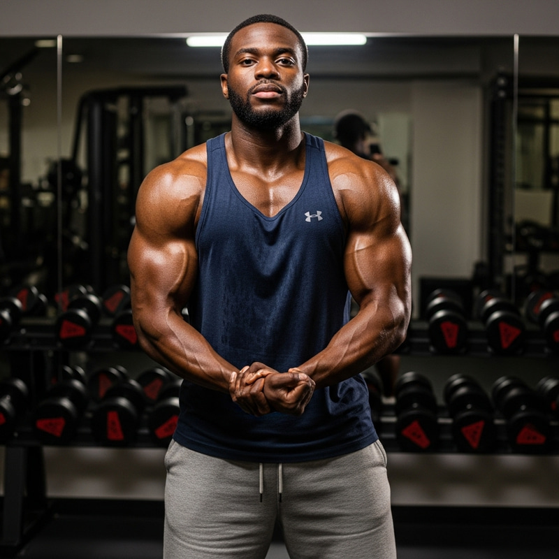 Intense Workout Results: Black Man's Mirror Pose