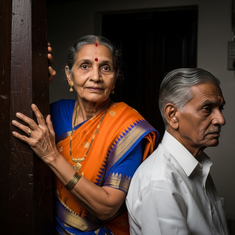 Intimate South Asian Elderly Couple Portrait in Traditional Attire