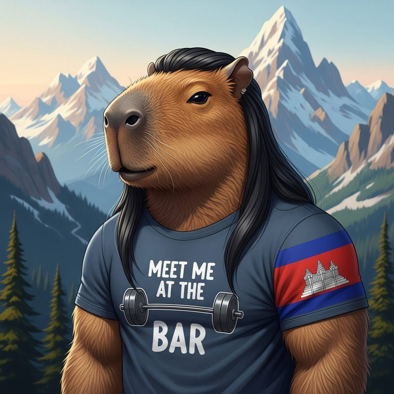 Athletic Capybara with Long Hair in Majestic Mountain Scene Athletic Capybara with Long Hair in Majestic Mountain Scene