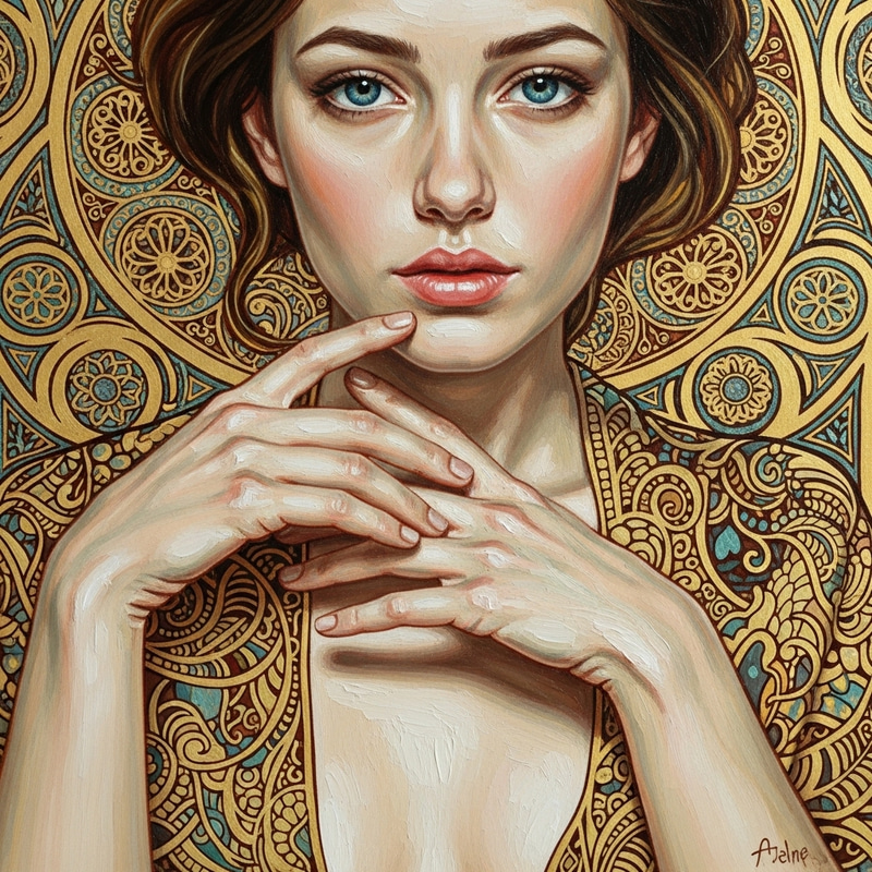 Golden Human Form in Art Nouveau Style Inspired by Klimt
