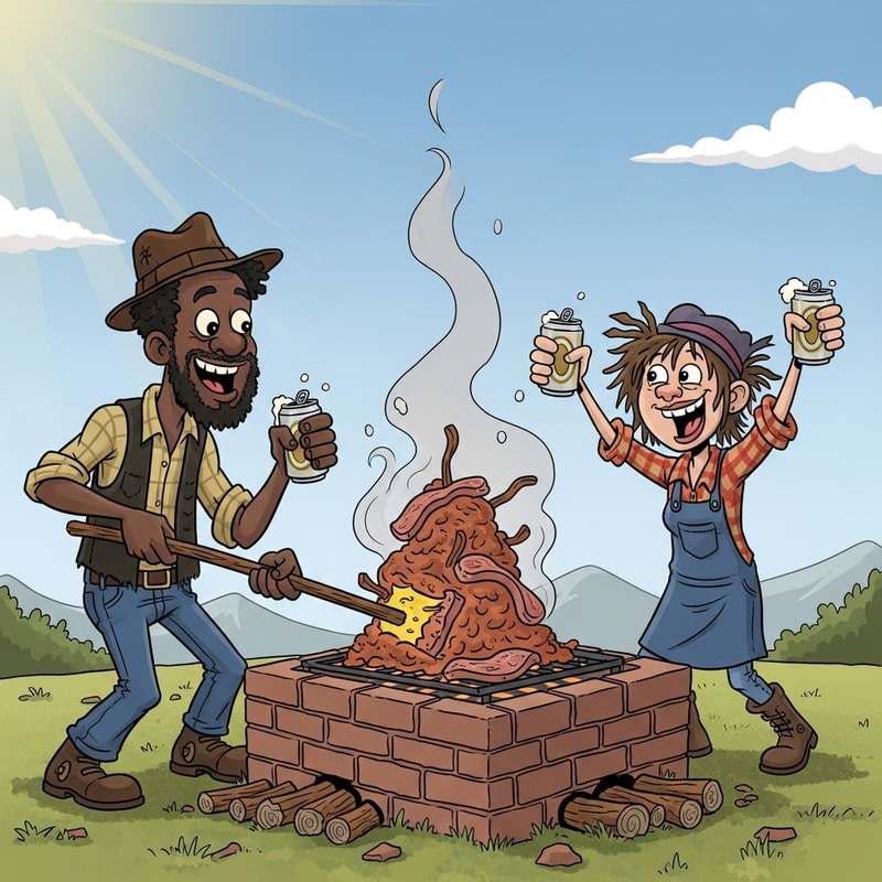 Cartoon Hillbilly BBQ: Smoking Meat & Drinking Beer Cartoon Hillbilly BBQ: Smoking Meat & Drinking Beer
