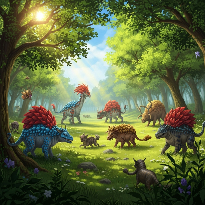 Magical Chimera Field in Enchanting Forest | Daytime Wonderland Magical Chimera Field in Enchanting Forest | Daytime Wonderland