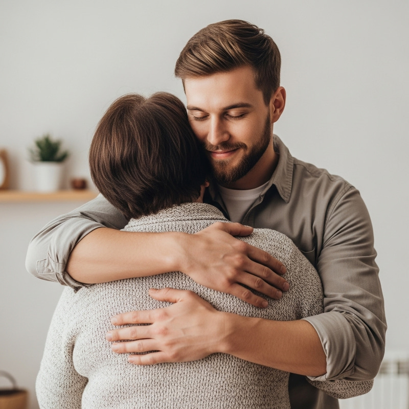 Man Embraces Short, Plump Grandmother | Heartfelt Moment Man Embraces Short, Plump Grandmother | Heartfelt Moment