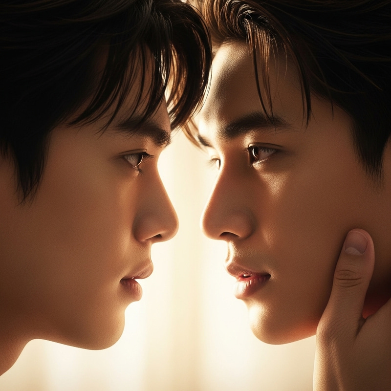 Passionate Male Kiss - Romantic Movie Poster Shot