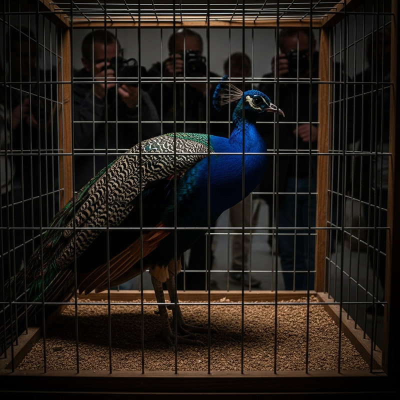 Colorful Peacock in Captivity with Dramatic Lighting | Canon EOS R5