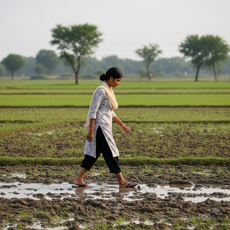 Serene South Asian Girl Walking in Mud Serene South Asian Girl Walking in Mud
