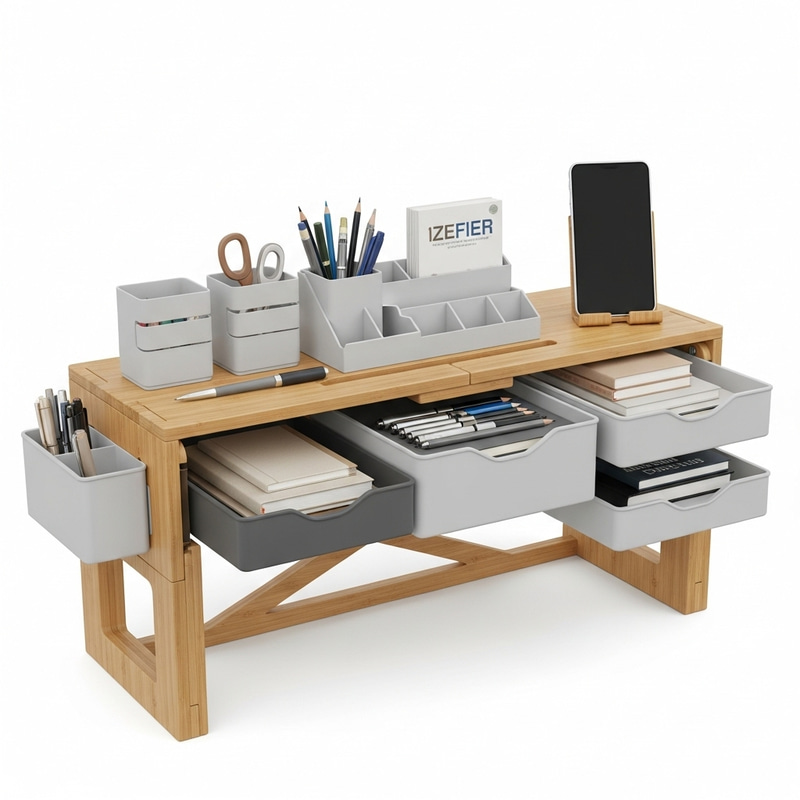Flexible Desk | Modular Design with Interchangeable Compartments & Charging Stand Flexible Desk | Modular Design with Interchangeable Compartments & Charging Stand