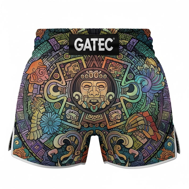 Vibrant Muay Thai Trunks with Aztec Art Design Vibrant Muay Thai Trunks with Aztec Art Design